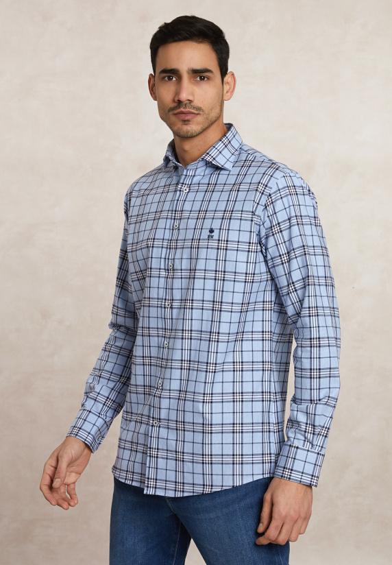 river woods Custom fit geruit flanellen hemd blauw/wit