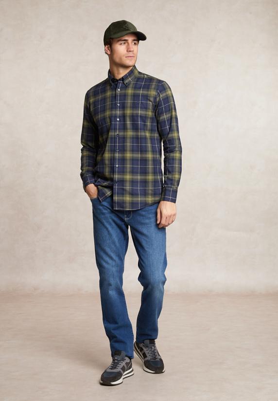 River Woods Custom Fit Geruit Flanellen Hemd Kaki/blauw