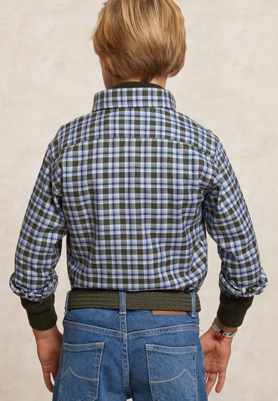 River Woods Custom Fit Geruit Flanellen Hemd Kaki/blauw