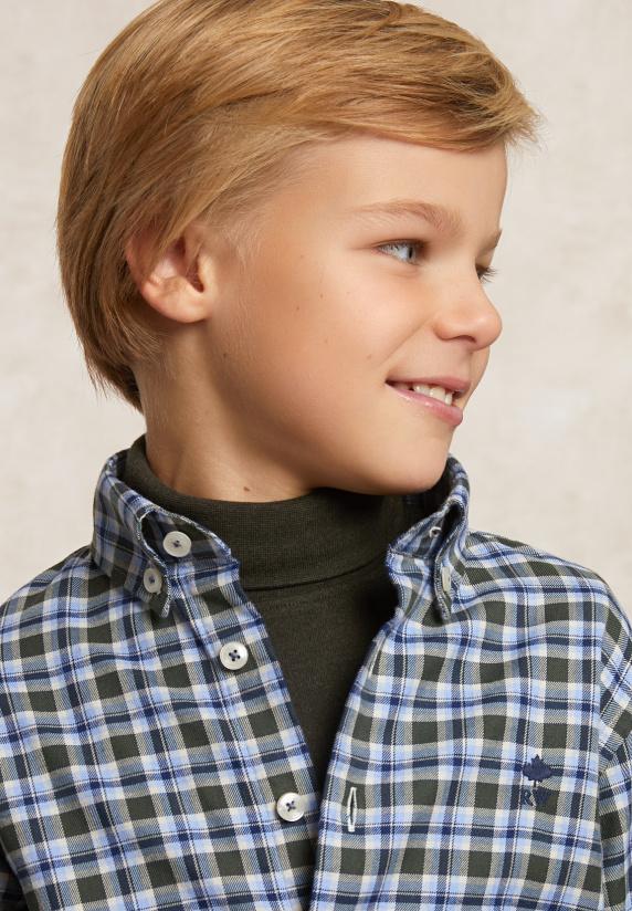 River Woods Custom Fit Geruit Flanellen Hemd Kaki/blauw