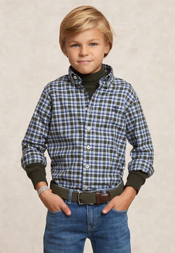 river woods Custom fit geruit flanellen hemd kaki/blauw