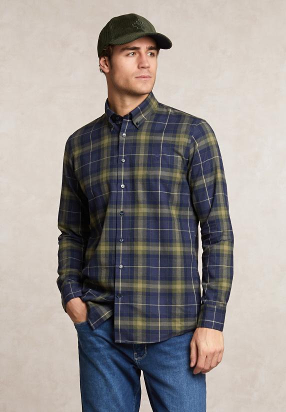 river woods Custom fit geruit flanellen hemd kaki/blauw