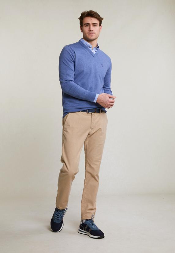 River Woods Custom Fit Geruit Hemd Borstzak Beige/blauw