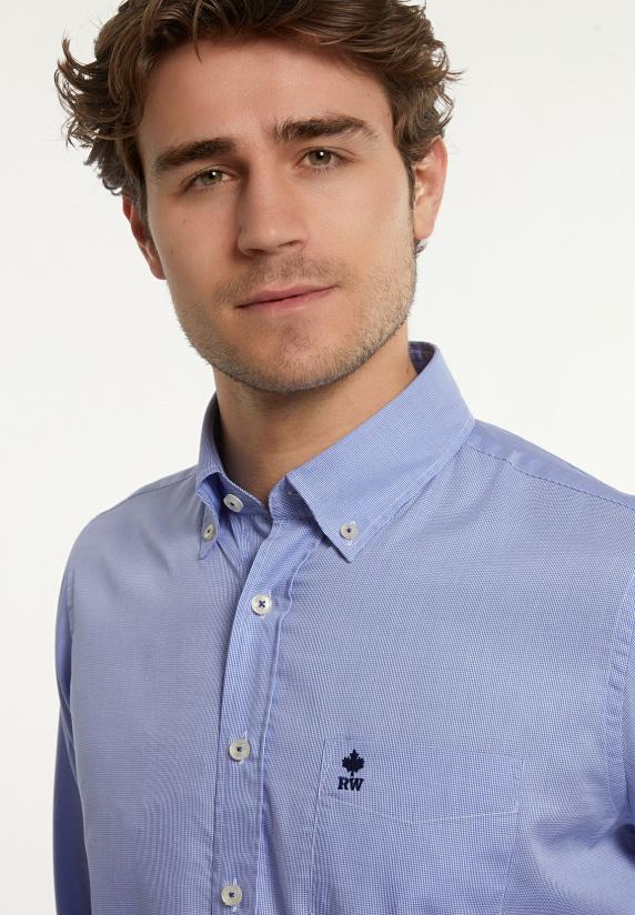 River Woods Custom Fit Geruit Hemd Borstzak Blauw/wit