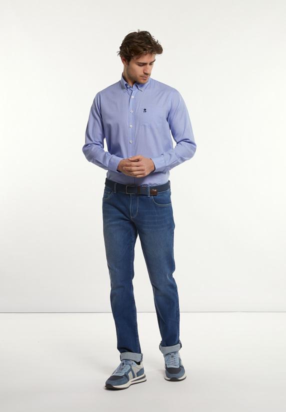 River Woods Custom Fit Geruit Hemd Borstzak Blauw/wit