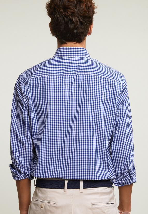 River Woods Custom Fit Geruit Hemd Borstzak Blauw/wit