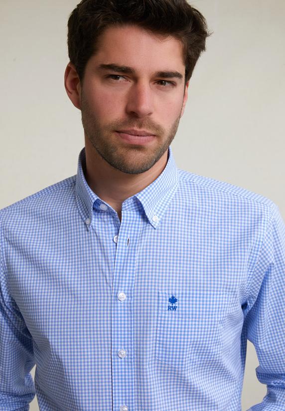 River Woods Custom Fit Geruit Hemd Borstzak Blauw/wit