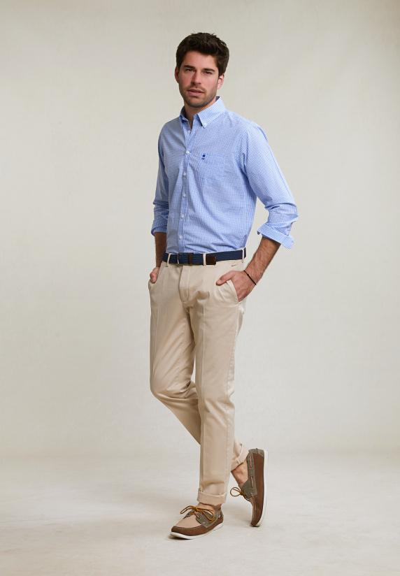 River Woods Custom Fit Geruit Hemd Borstzak Blauw/wit