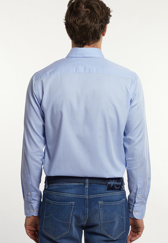 River Woods Custom Fit Geruit Hemd Borstzak Wit/blauw