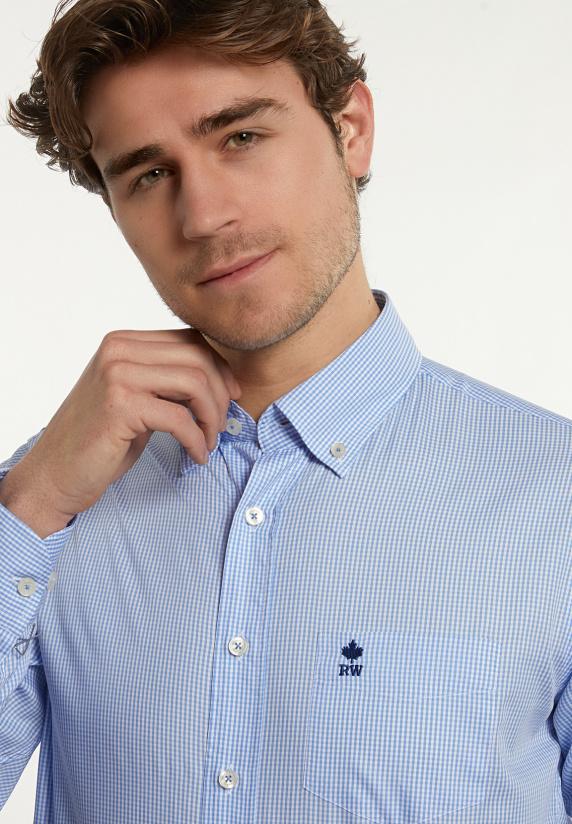 River Woods Custom Fit Geruit Hemd Borstzak Wit/blauw