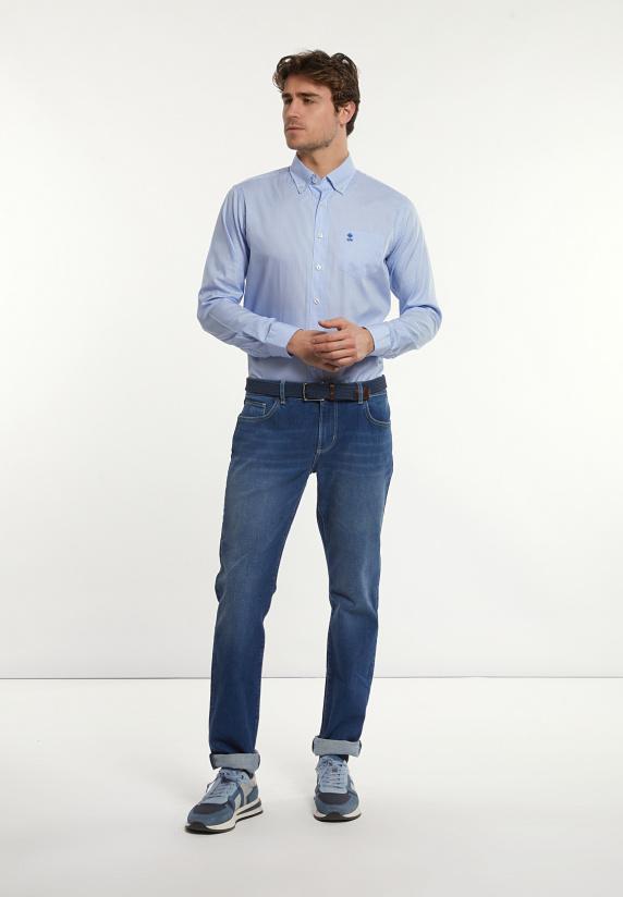 River Woods Custom Fit Geruit Hemd Borstzak Wit/blauw