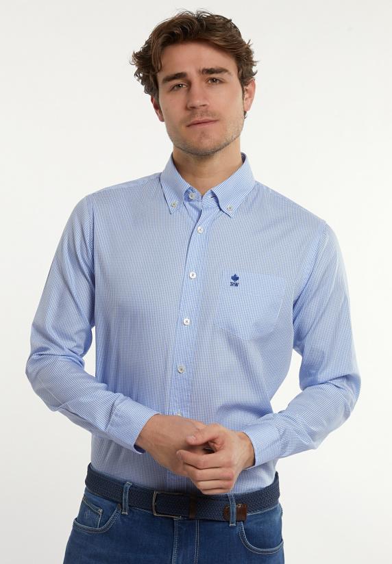 River Woods Custom Fit Geruit Hemd Borstzak Wit/blauw