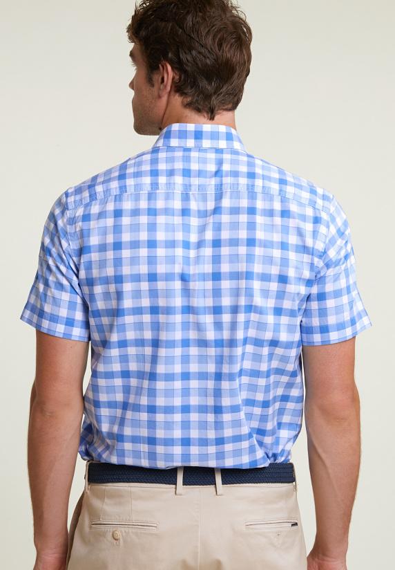 River Woods Custom Fit Geruit Hemd Korte Mouwen Blauw/wit