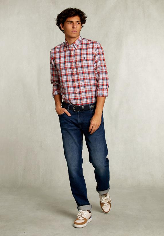 River Woods Custom Fit Geruit Hemd Linnen-katoen Multi