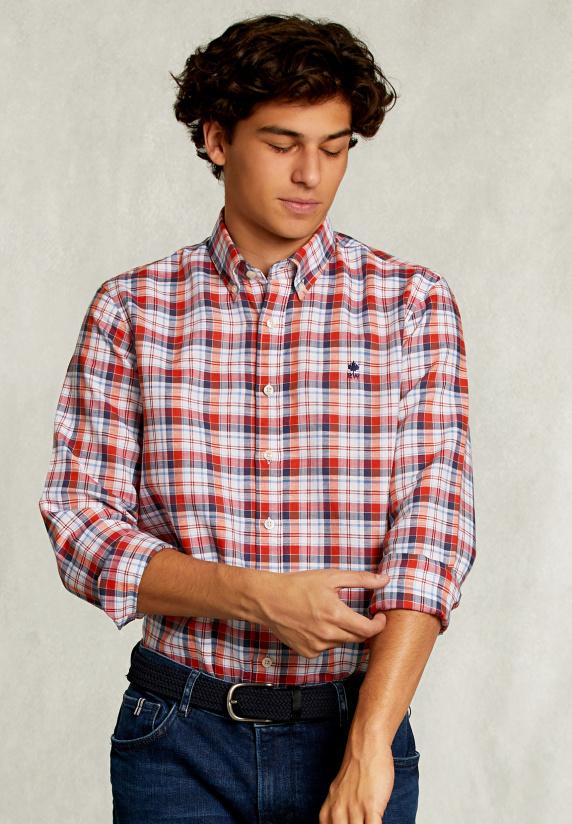 river woods Custom fit geruit hemd linnen-katoen multi