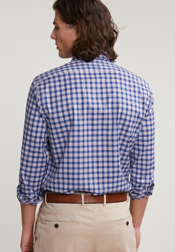 River Woods Custom Fit Geruit Hemd Met Zak Blauw/oranje