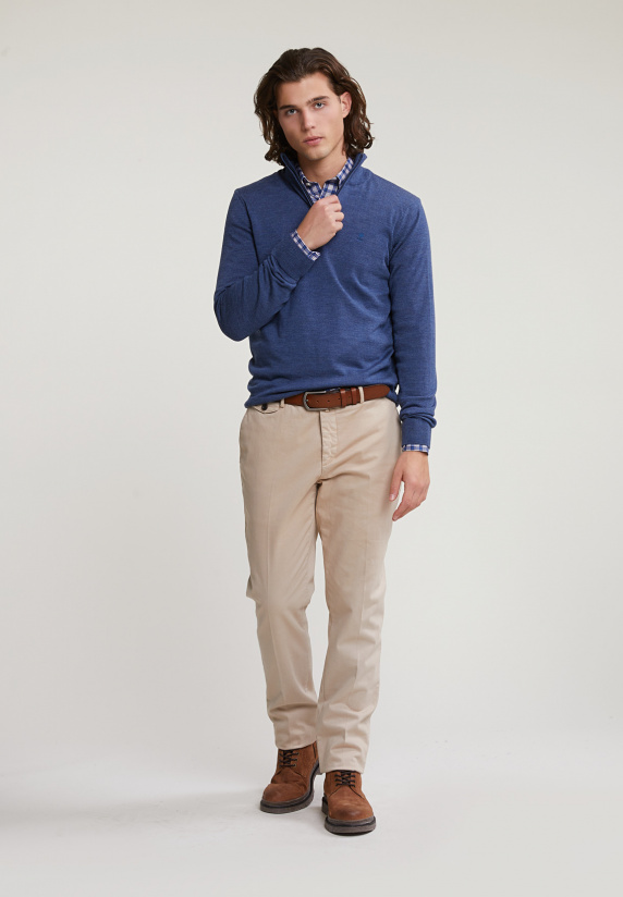 River Woods Custom Fit Geruit Hemd Met Zak Blauw/oranje