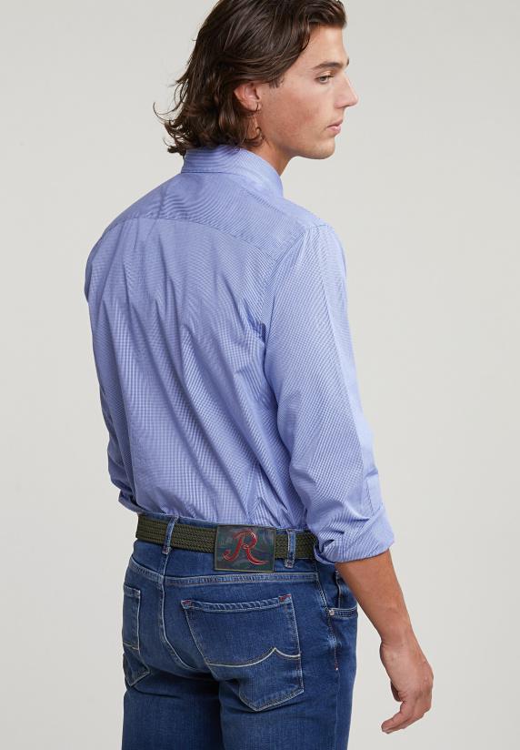 River Woods Custom Fit Geruit Hemd Met Zak Blauw/wit