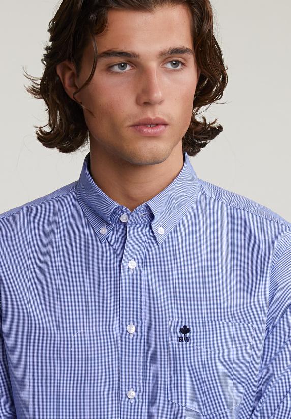 River Woods Custom Fit Geruit Hemd Met Zak Blauw/wit