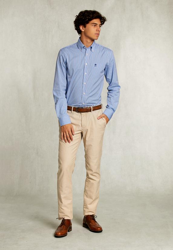 River Woods Custom Fit Geruit Hemd Met Zak Blauw/wit