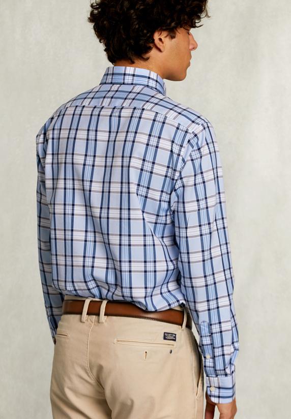 River Woods Custom Fit Geruit Hemd Met Zak Blauw/wit