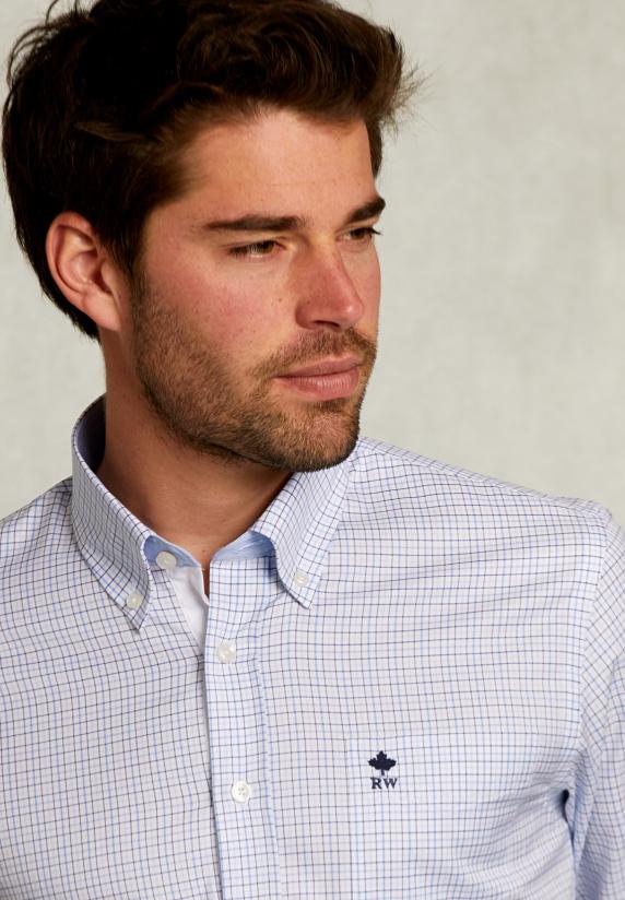 River Woods Custom Fit Geruit Hemd Met Zak Wit/blauw