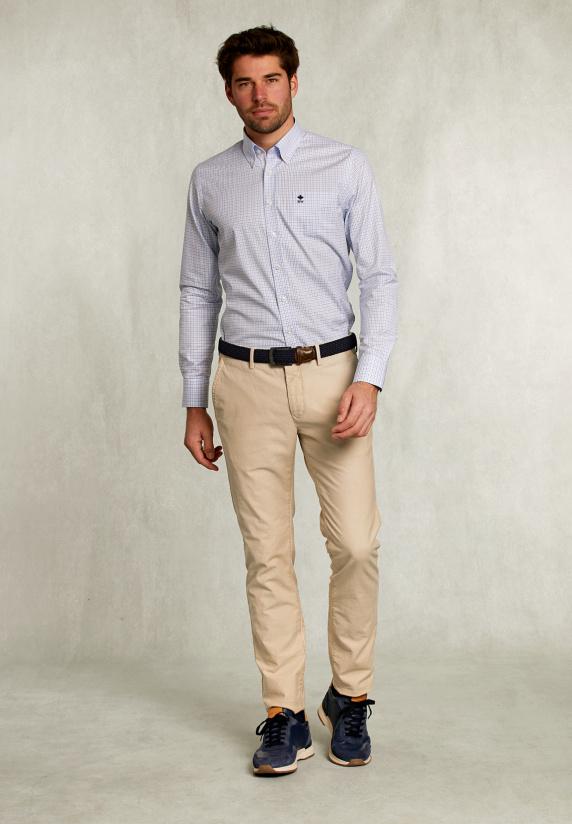 River Woods Custom Fit Geruit Hemd Met Zak Wit/blauw