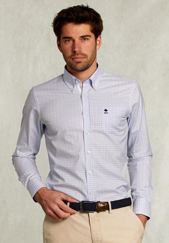 river woods Custom fit geruit hemd met zak wit/blauw