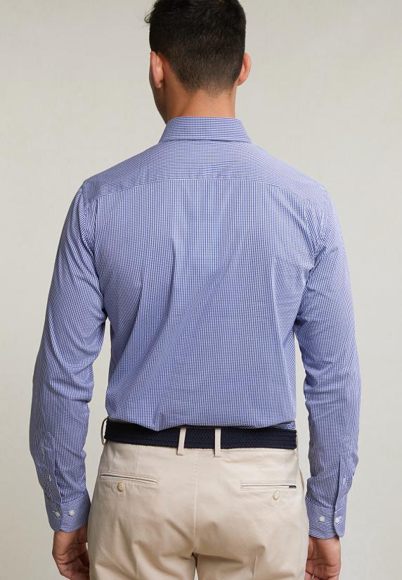 River Woods Custom Fit Geruit Hemd Performance Stretch Blauw/wit