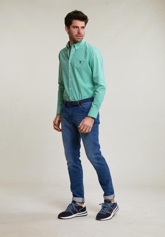 River Woods Custom Fit Geruit Katoenen Hemd Groen/wit