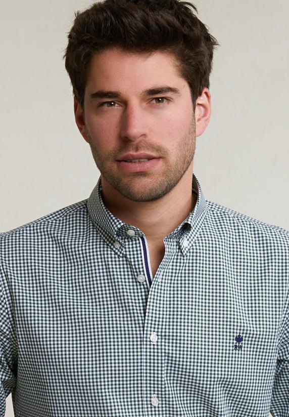 River Woods Custom Fit Geruit Katoenen Hemd Groen/wit