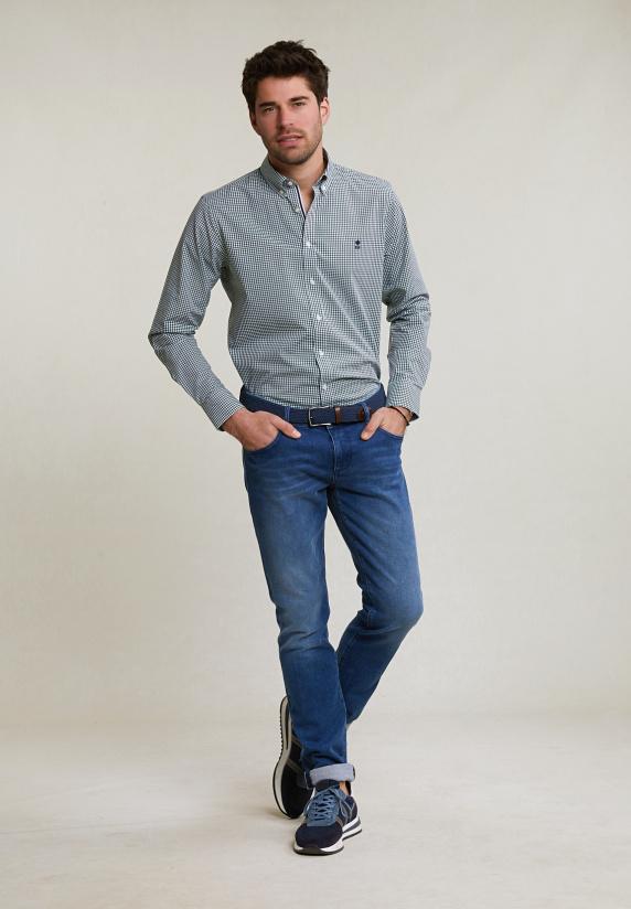 River Woods Custom Fit Geruit Katoenen Hemd Groen/wit