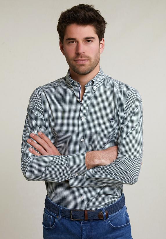 river woods Custom fit geruit katoenen hemd groen/wit