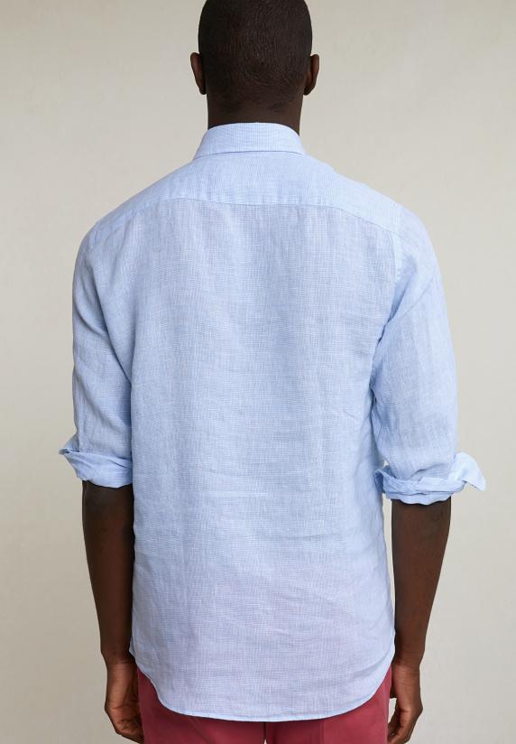 River Woods Custom Fit Geruit Linnen Hemd Blauw/wit