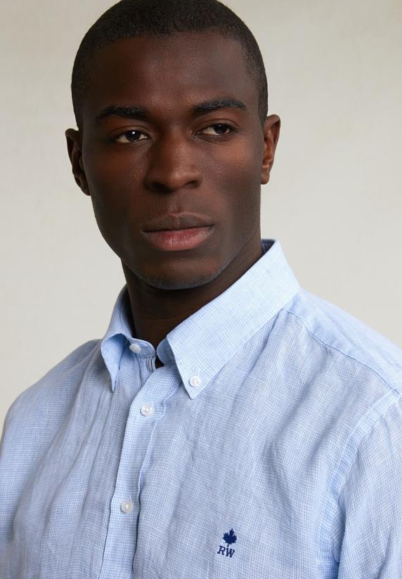 River Woods Custom Fit Geruit Linnen Hemd Blauw/wit