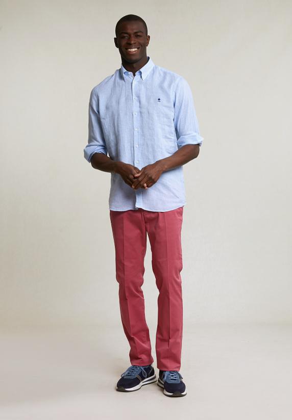 River Woods Custom Fit Geruit Linnen Hemd Blauw/wit