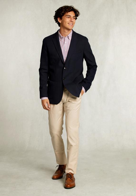 River Woods Custom Fit Gestreept Hemd Met Zak Blauw/rood