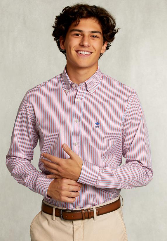 River Woods Custom Fit Gestreept Hemd Met Zak Blauw/rood