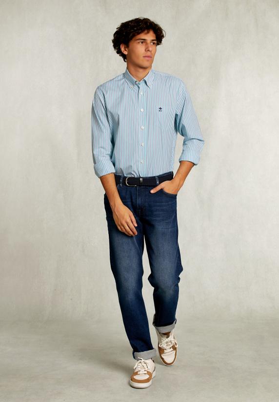 River Woods Custom Fit Gestreept Hemd Met Zak Multi