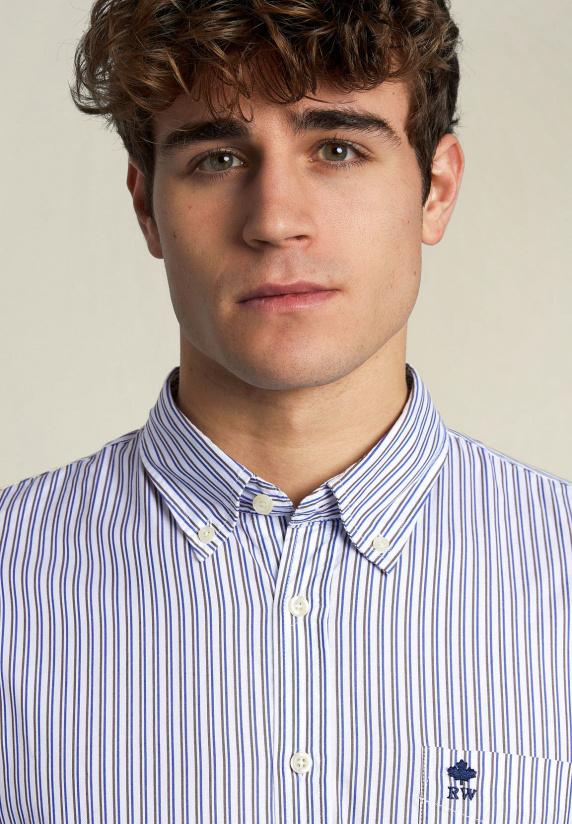 River Woods Custom Fit Gestreept Hemd Met Zak Multi