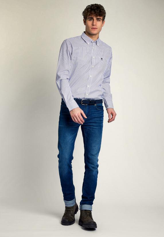 River Woods Custom Fit Gestreept Hemd Met Zak Multi