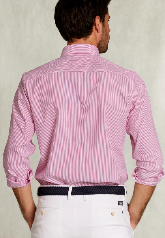 River Woods Custom Fit Gestreept Hemd Met Zak Rood/wit