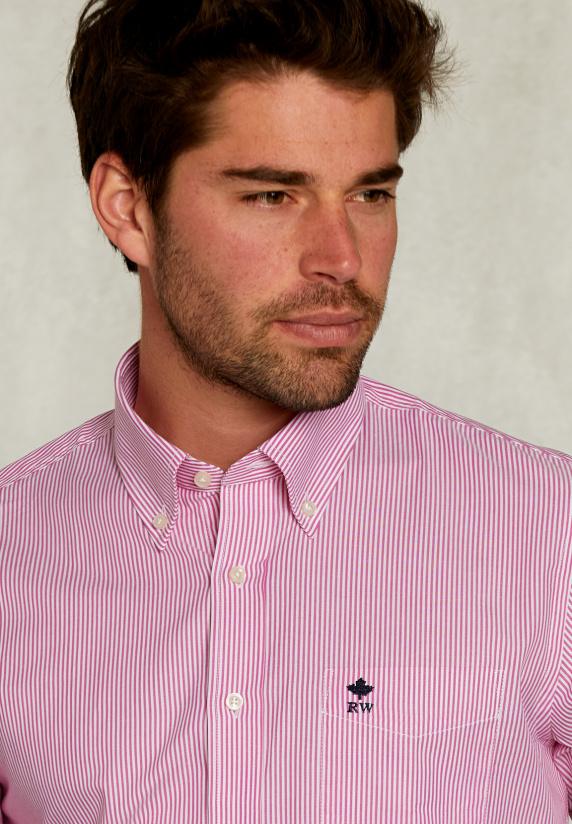 River Woods Custom Fit Gestreept Hemd Met Zak Rood/wit