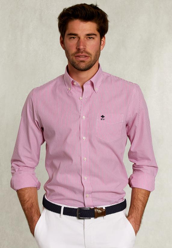 river woods Custom fit gestreept hemd met zak rood/wit