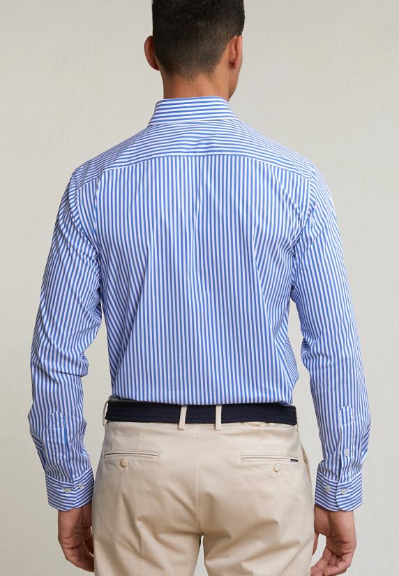 River Woods Custom Fit Gestreept Hemd Performance Stretch Blauw/wit