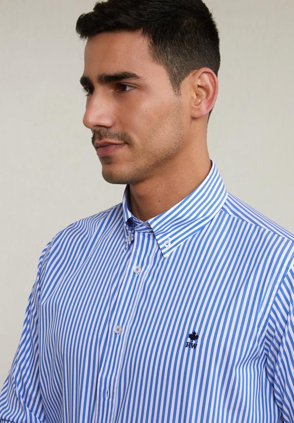 River Woods Custom Fit Gestreept Hemd Performance Stretch Blauw/wit