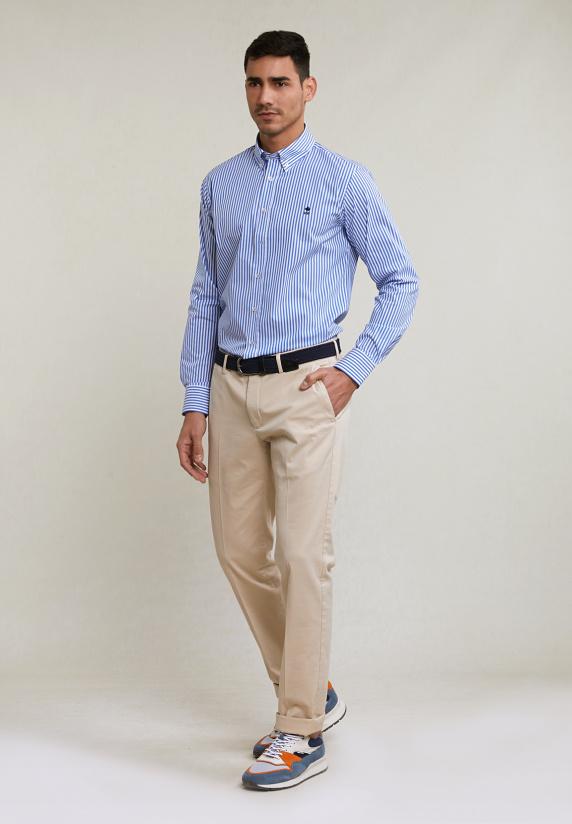 River Woods Custom Fit Gestreept Hemd Performance Stretch Blauw/wit