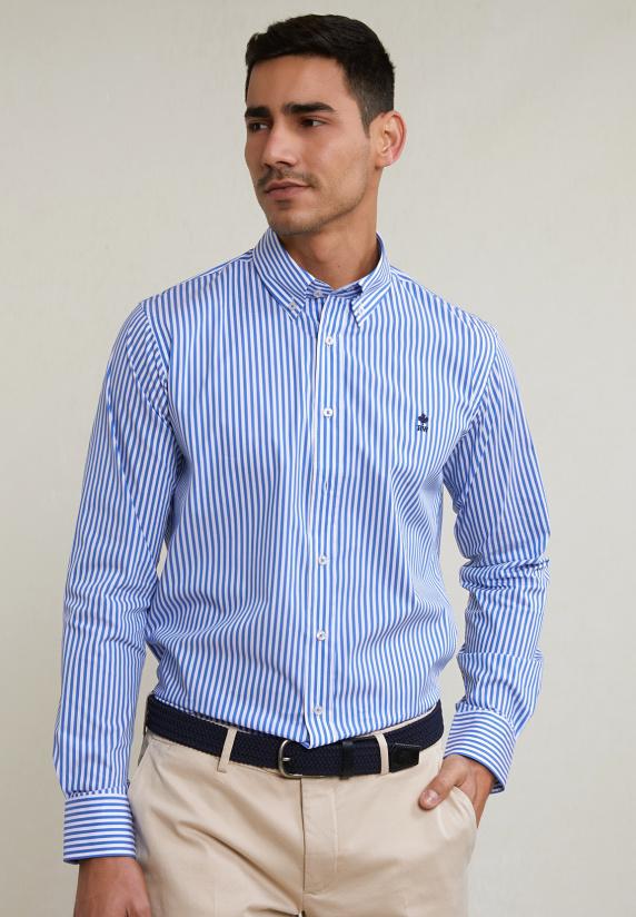 River Woods Custom Fit Gestreept Hemd Performance Stretch Blauw/wit