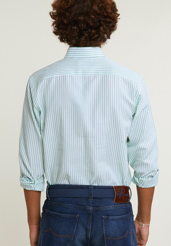 River Woods Custom Fit Gestreept Katoenen Hemd Groen/wit