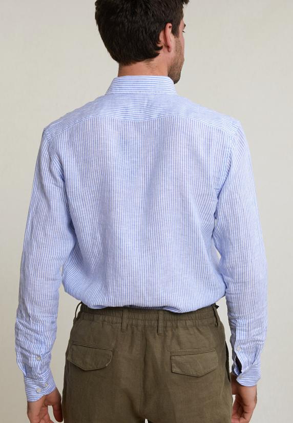 River Woods Custom Fit Gestreept Linnen Hemd Blauw/wit